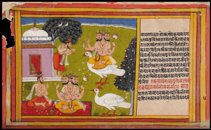 Mewar Ramanyana,bk1, folio 5v Brahma and Valmiki © Trustees, Chhatrapati Shivaji Maharaj Vastu Sangrahalaya (formerly Prince of Wales Museum of Western India), Mumbai, India British Library